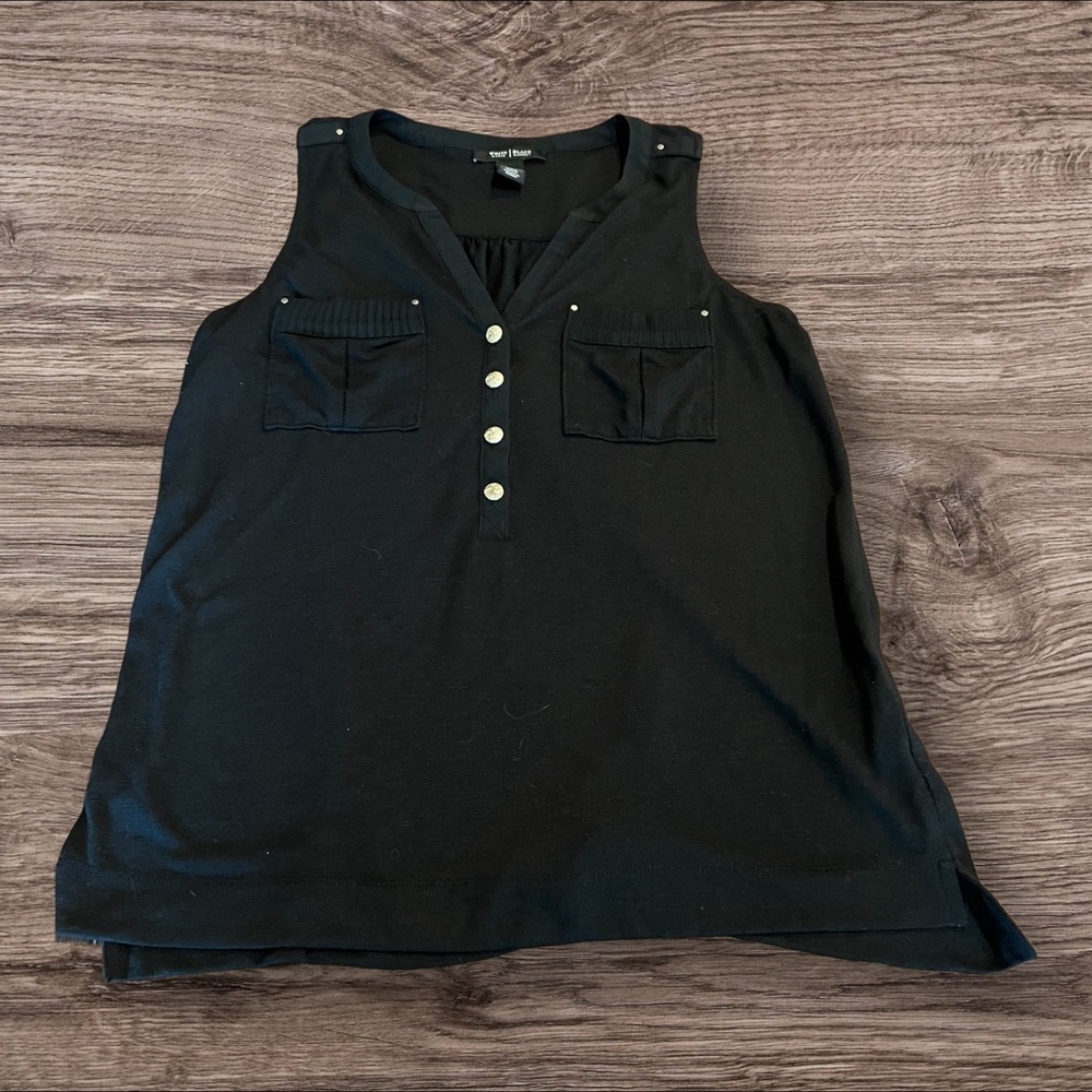 White House Black Market Sleeveless Top Small Gold Buttons Stretch
